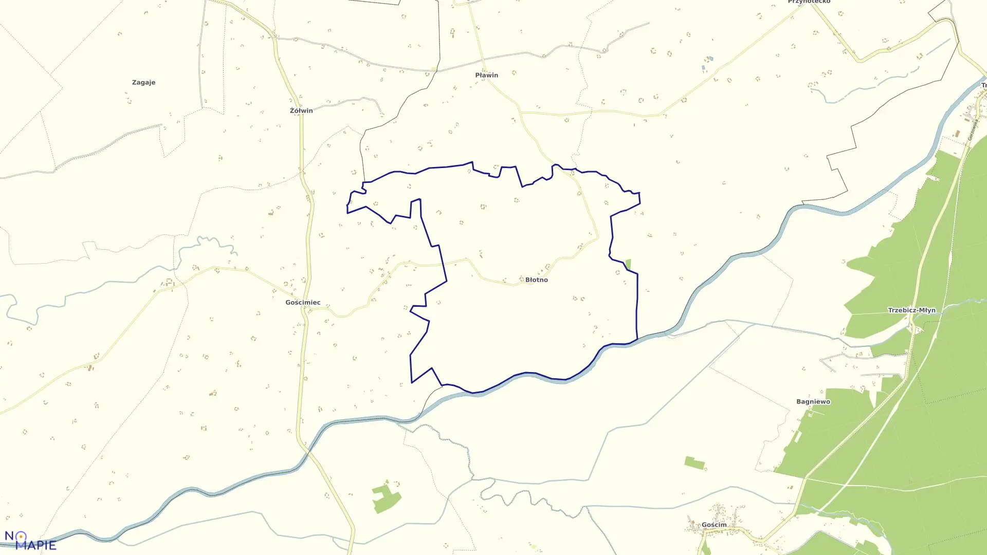 Mapa obrębu BŁOTNO w gminie Zwierzyń