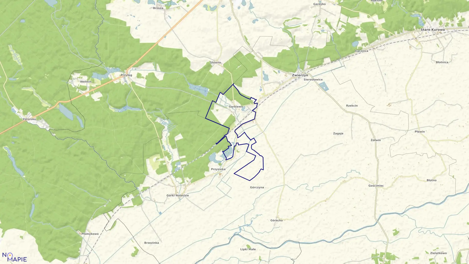 Mapa obrębu SARBIEWO w gminie Zwierzyń