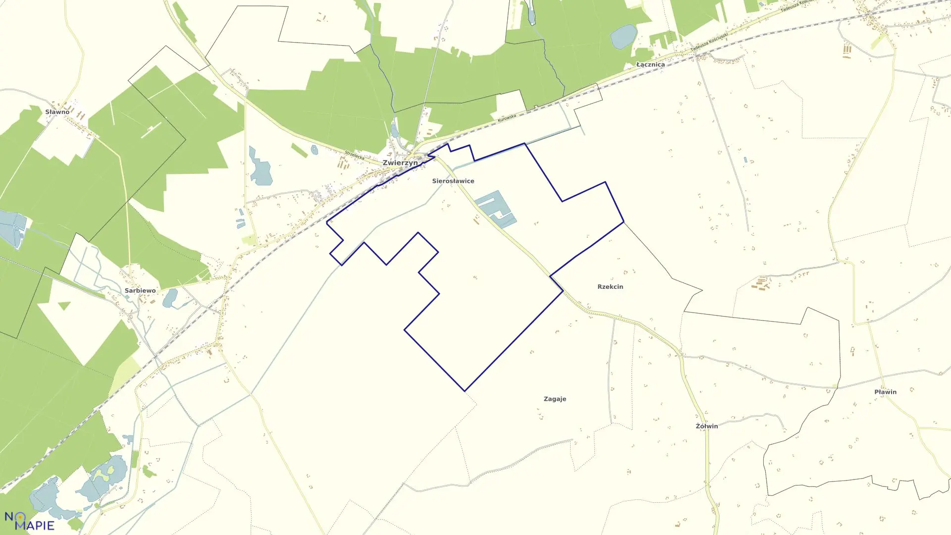 Mapa obrębu SIEROSŁAWICE w gminie Zwierzyń
