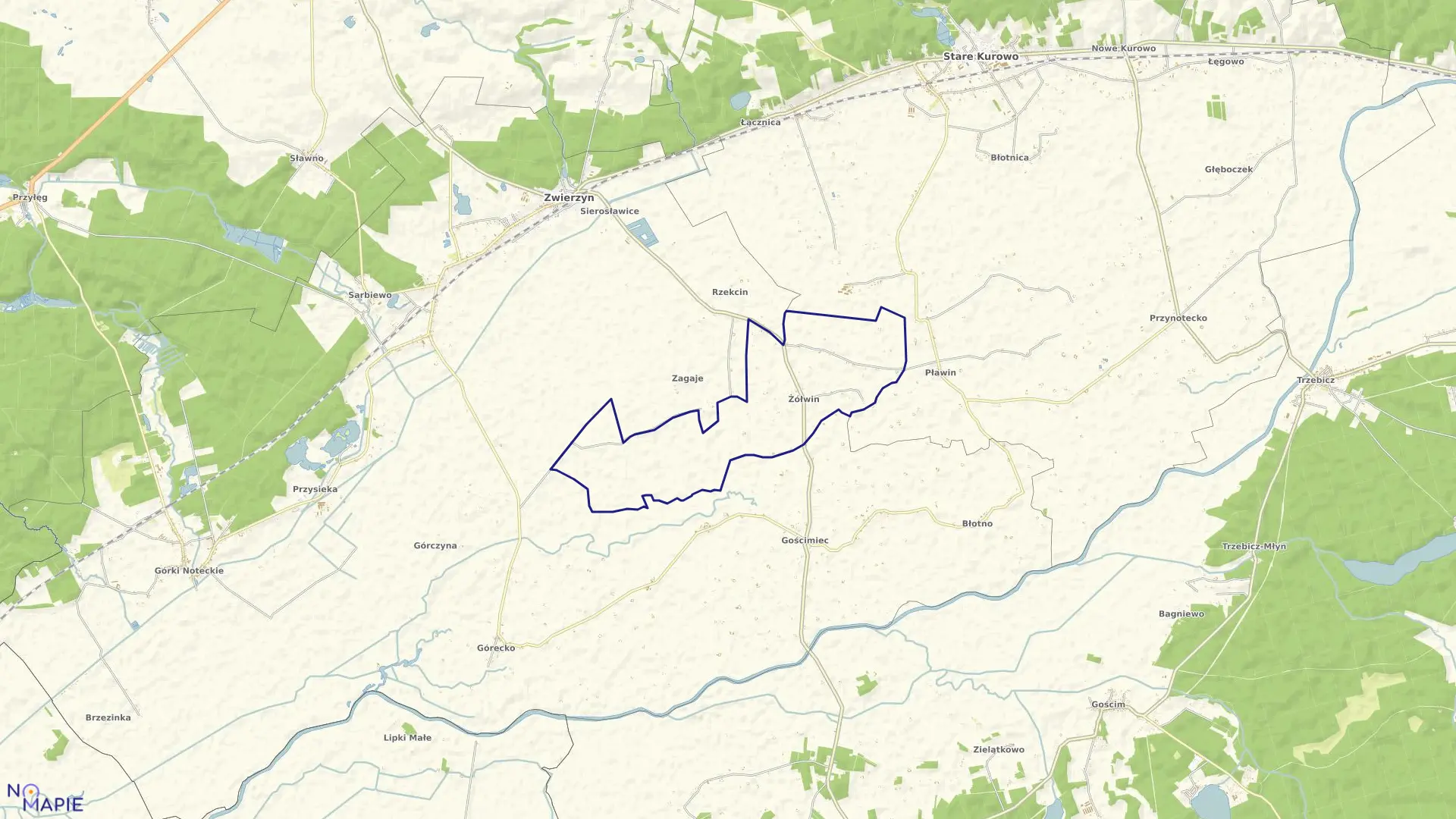 Mapa obrębu ŻÓŁWIN w gminie Zwierzyń